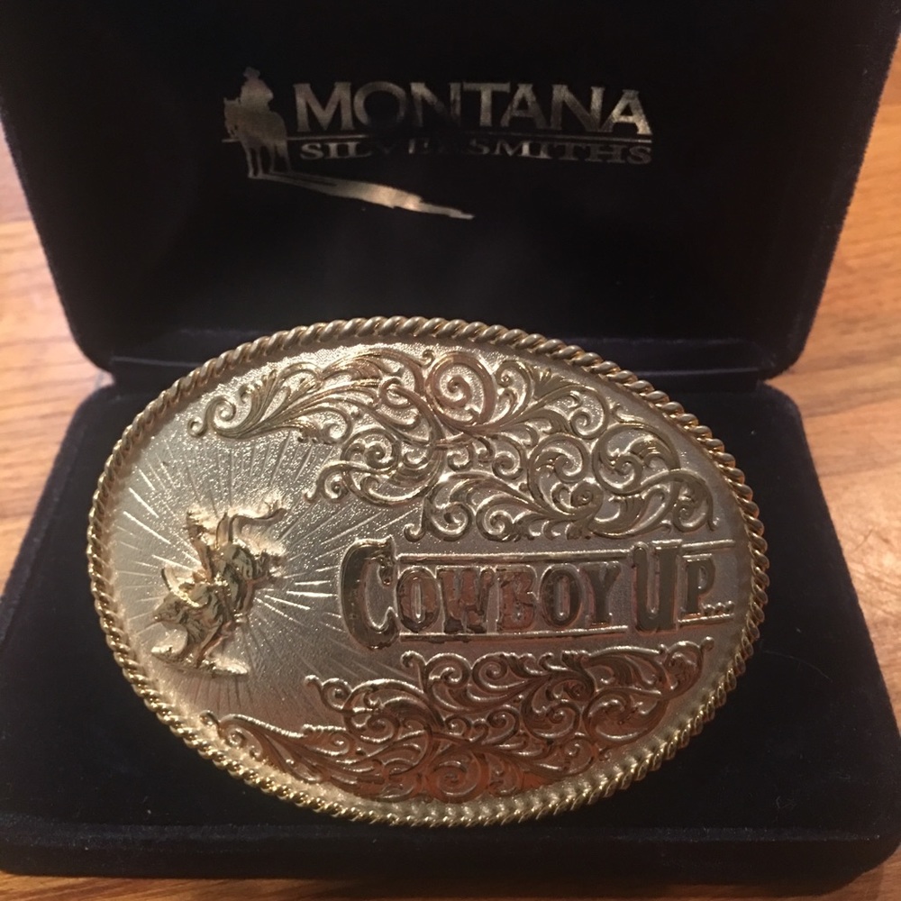 Montana Silversmiths COWBOY UP belt buckle
